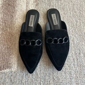 Steve Madden Women’s Forte Black Suede Flat Mules Slides - Size 8